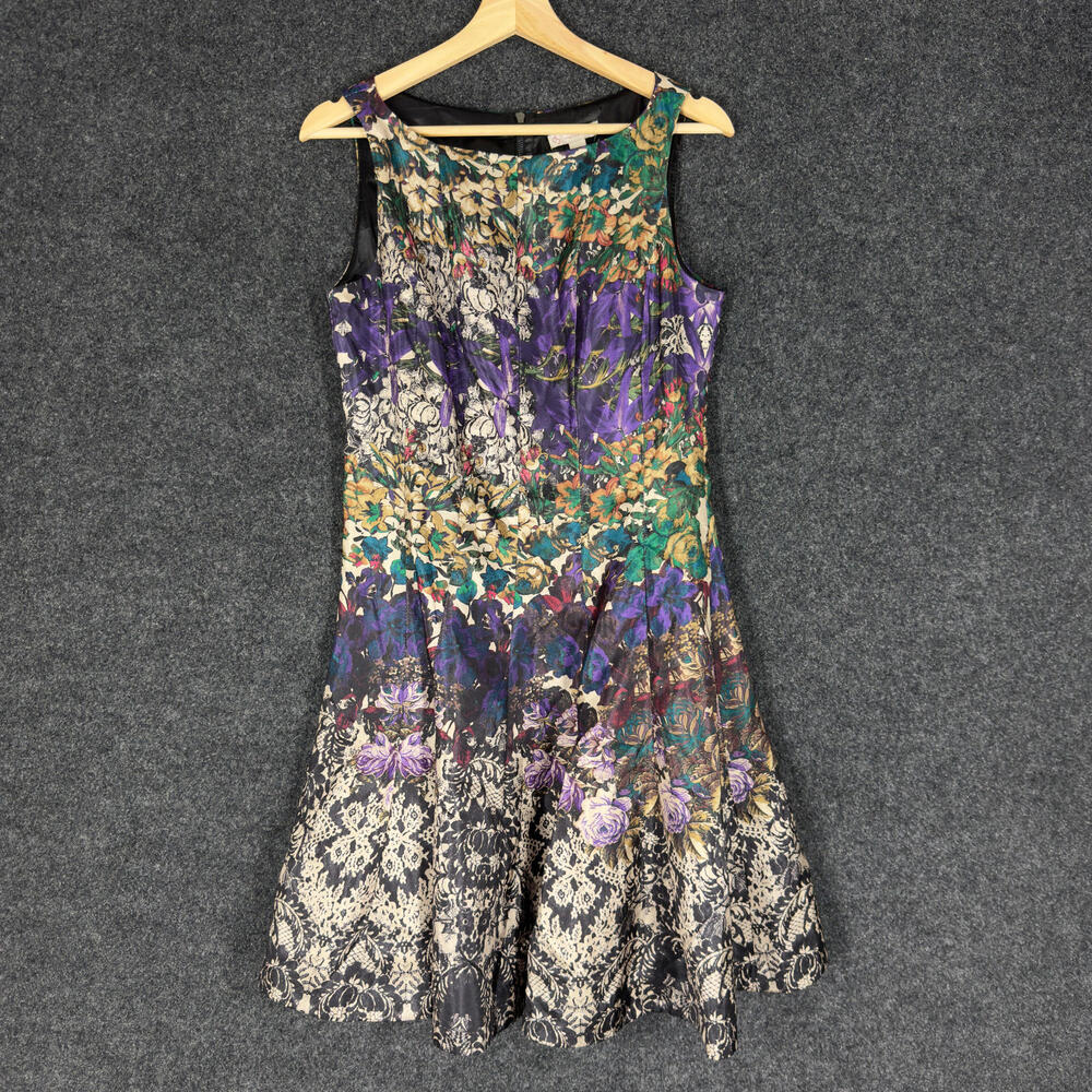 Dressbarn Dress Women 8 Black Floral Sheath Midi Zipper Sleeveless Casual